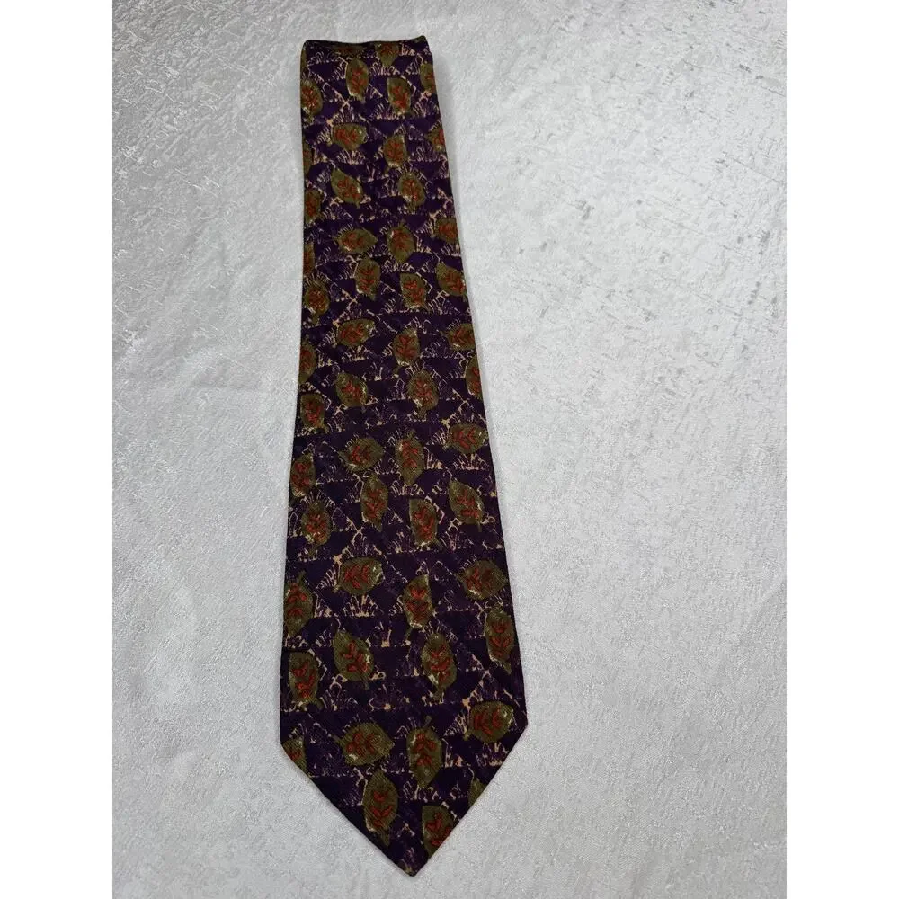 Vintage Romeo Gigli Silk Tie Purple Leaf Print Jacquard Made in Italy 4